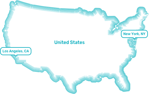 outline of the US with NY and LA highlighted